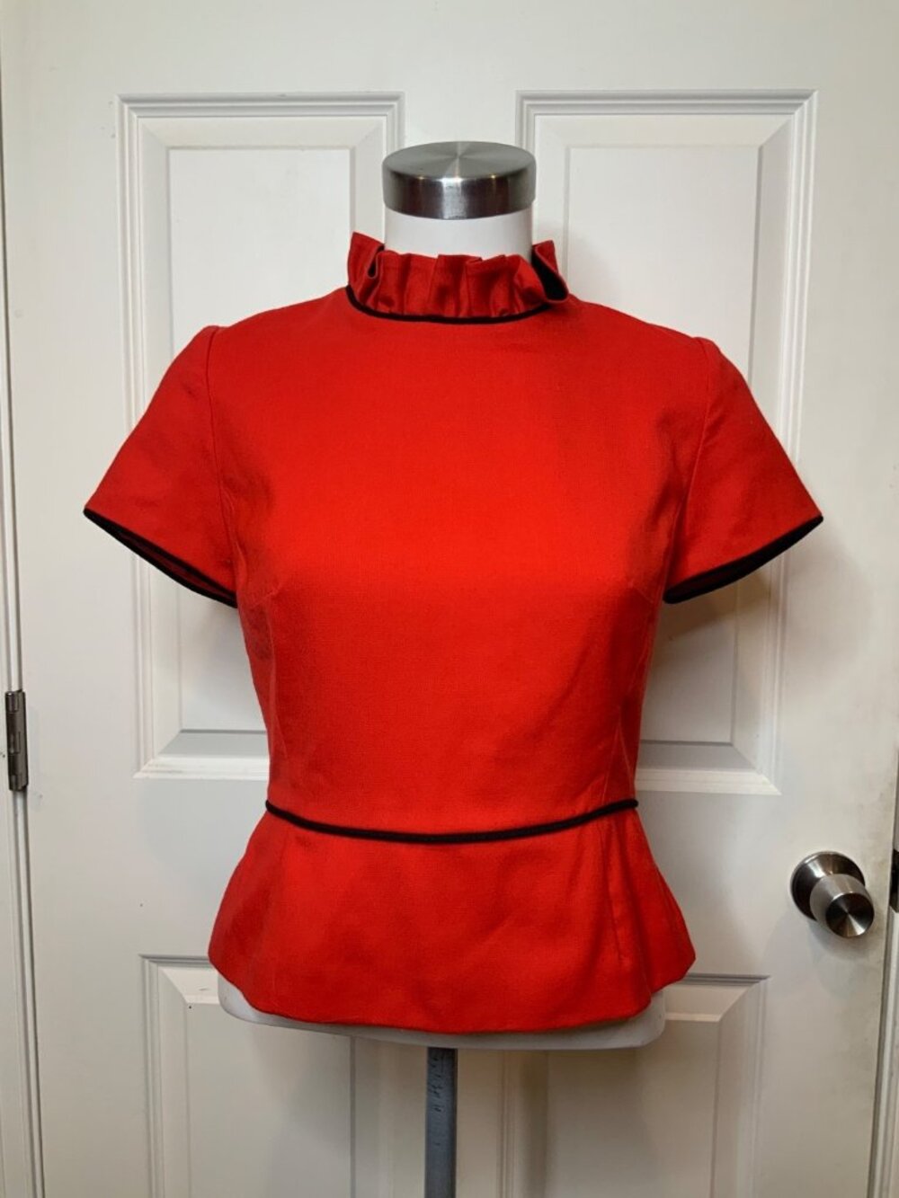 Kate Spade New York red Ruffle Collar Cap Sleeve Top, Size 2
